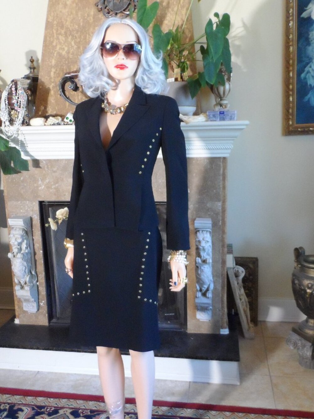 Versace Black Studded Skirt Suit Size IT 44/42- US 8-6